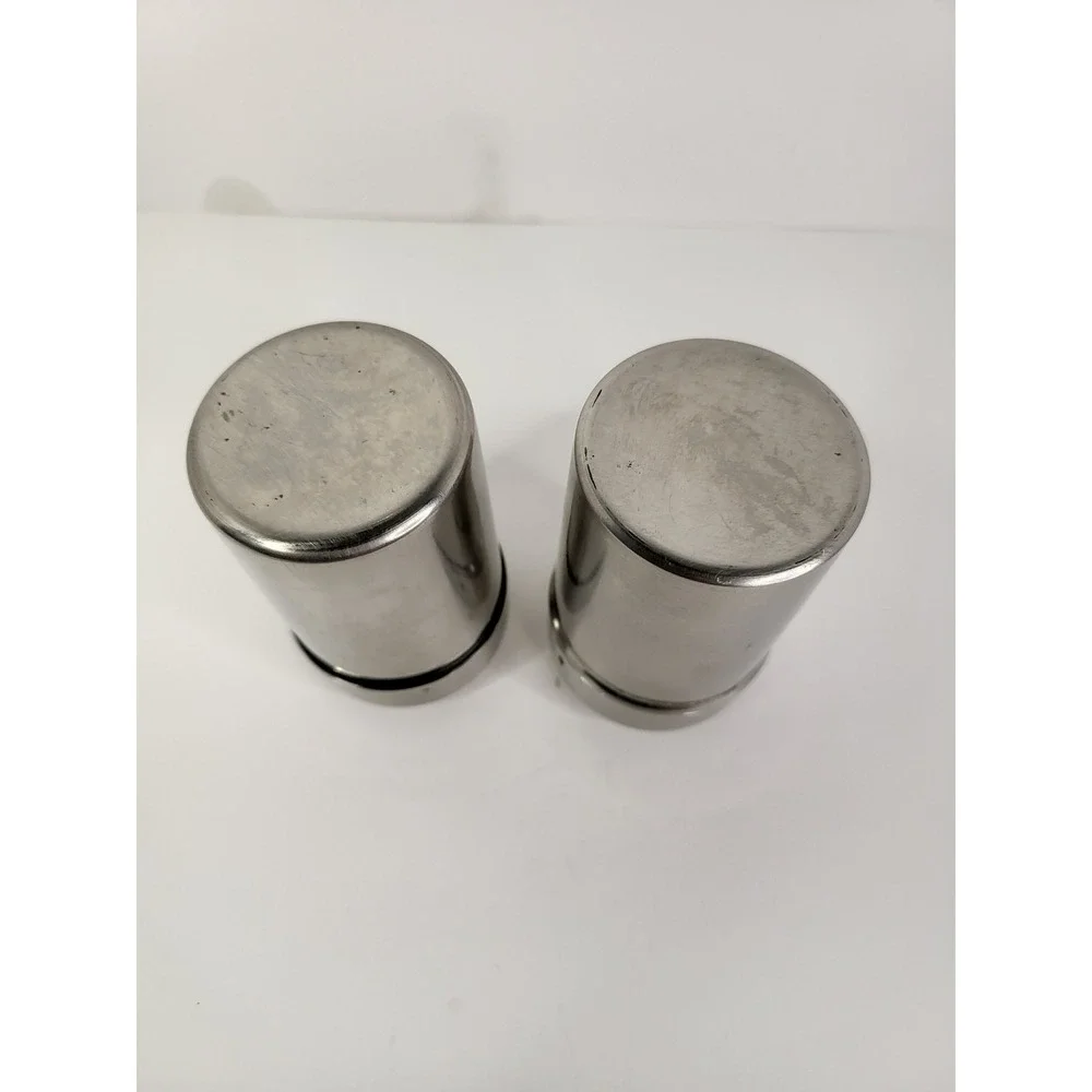 Vintage Stainless Steel Salt and Pepper Shakers Set Brushed Metal S P Lids